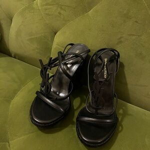 Saint Laurent Black Logo-Strap Platform Heels